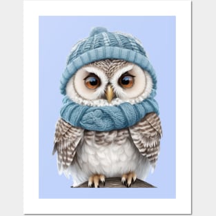 Winter Whimsy: Owl in Woolly Hat and Scarf Posters and Art